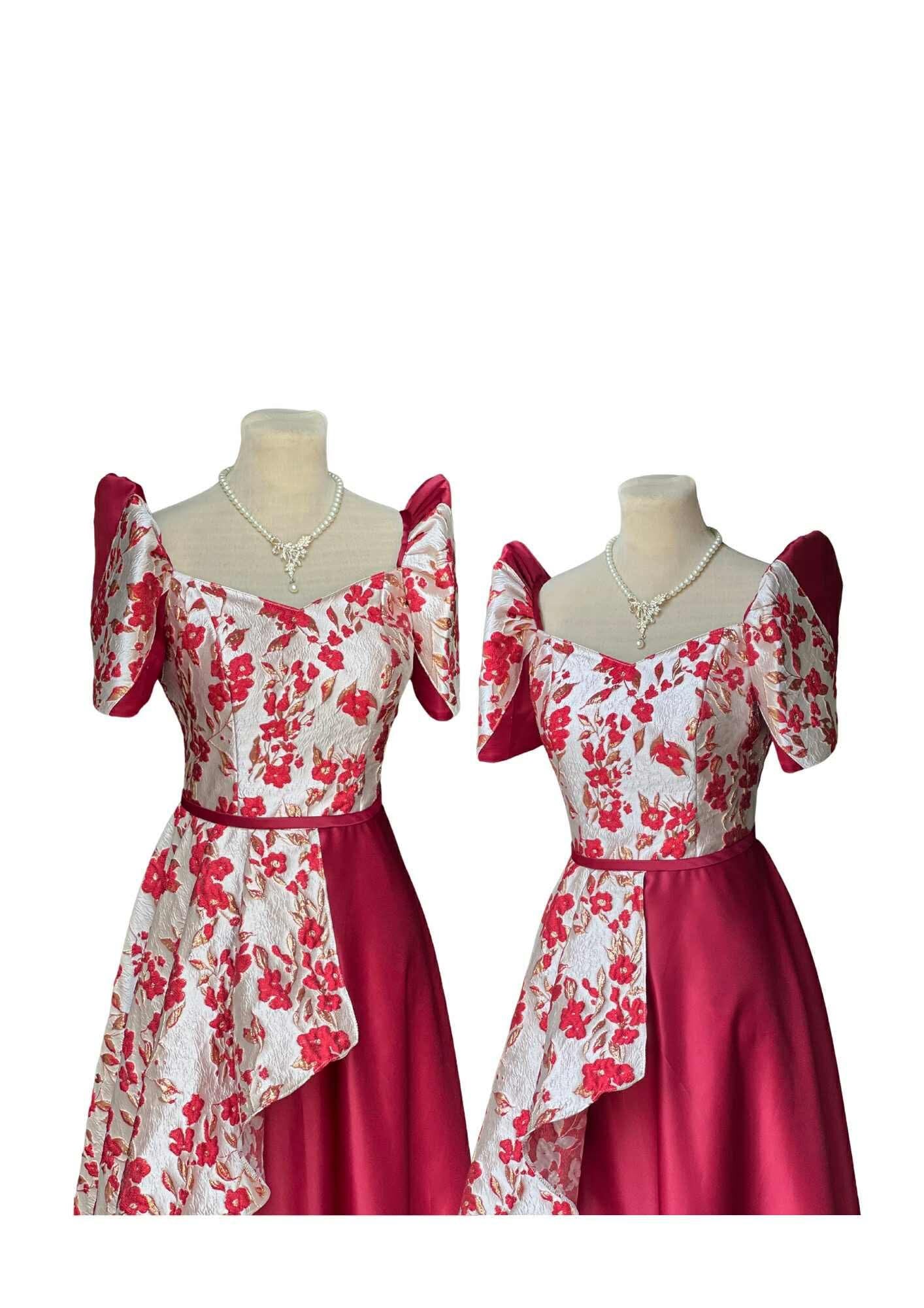 Filipiniana Dress Red Floral top Pristine #025