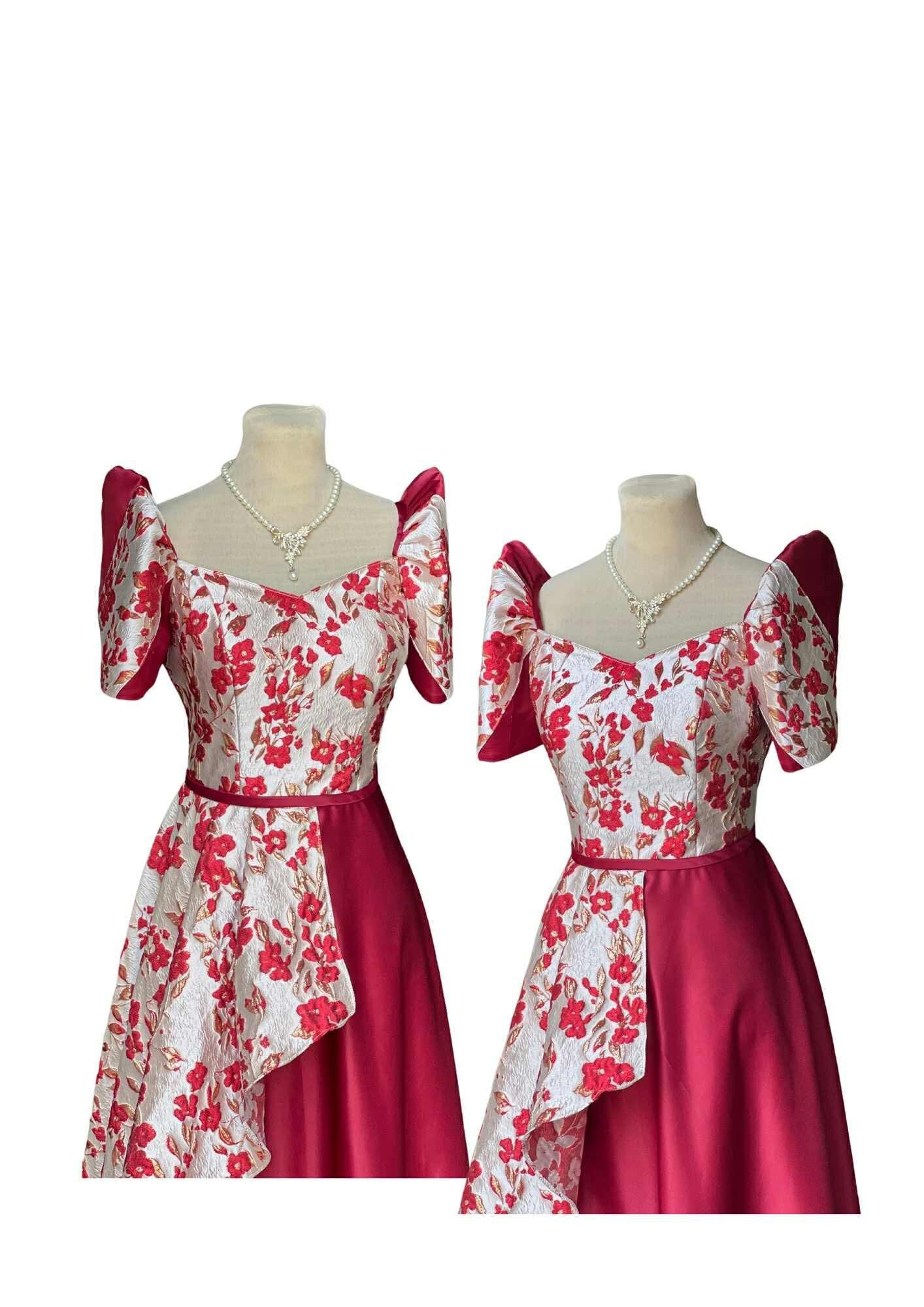 Filipiniana Dress Red Floral top Pristine #025