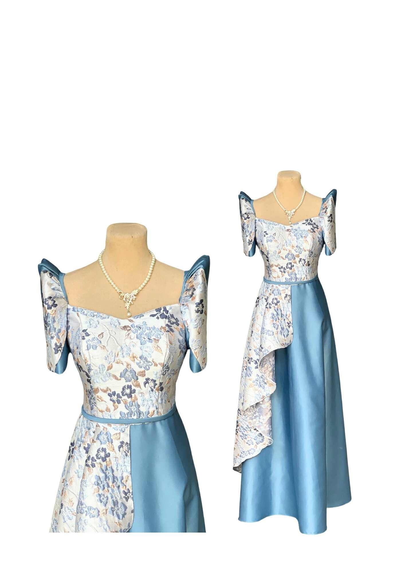 Filipiniana Dress Blue Floral Pristine #028