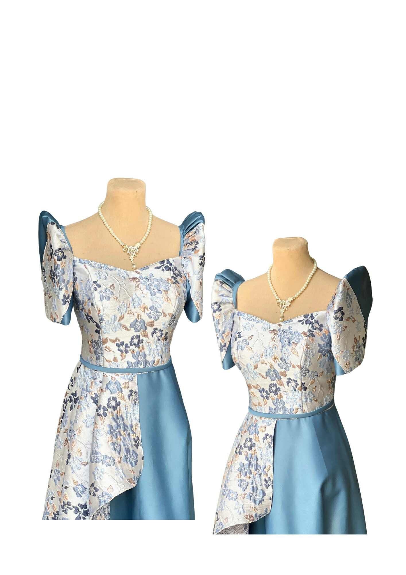 Filipiniana Dress Blue Floral Pristine #028