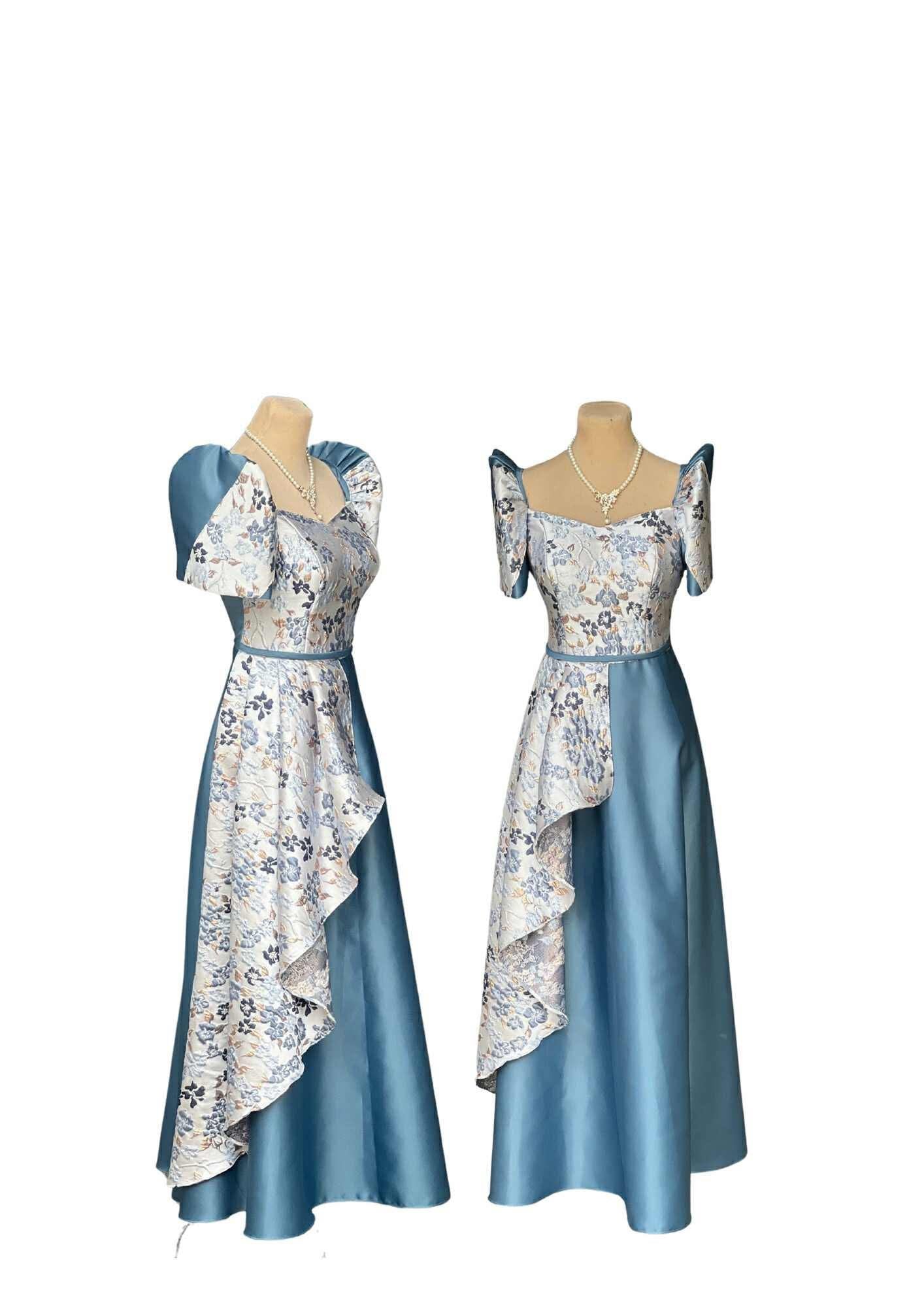 Filipiniana Dress Blue Floral Pristine #028