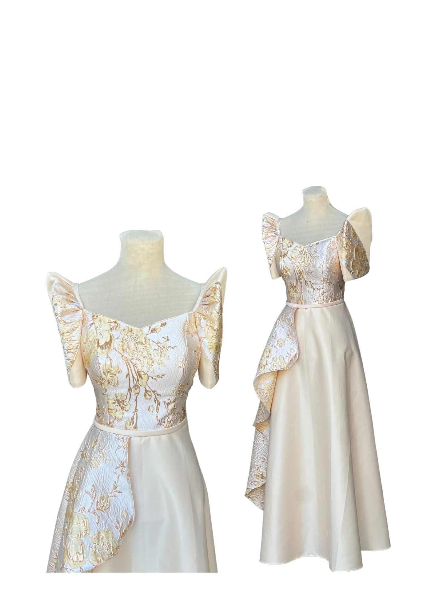 Filipiniana Dress Beige Floral Pristine #027