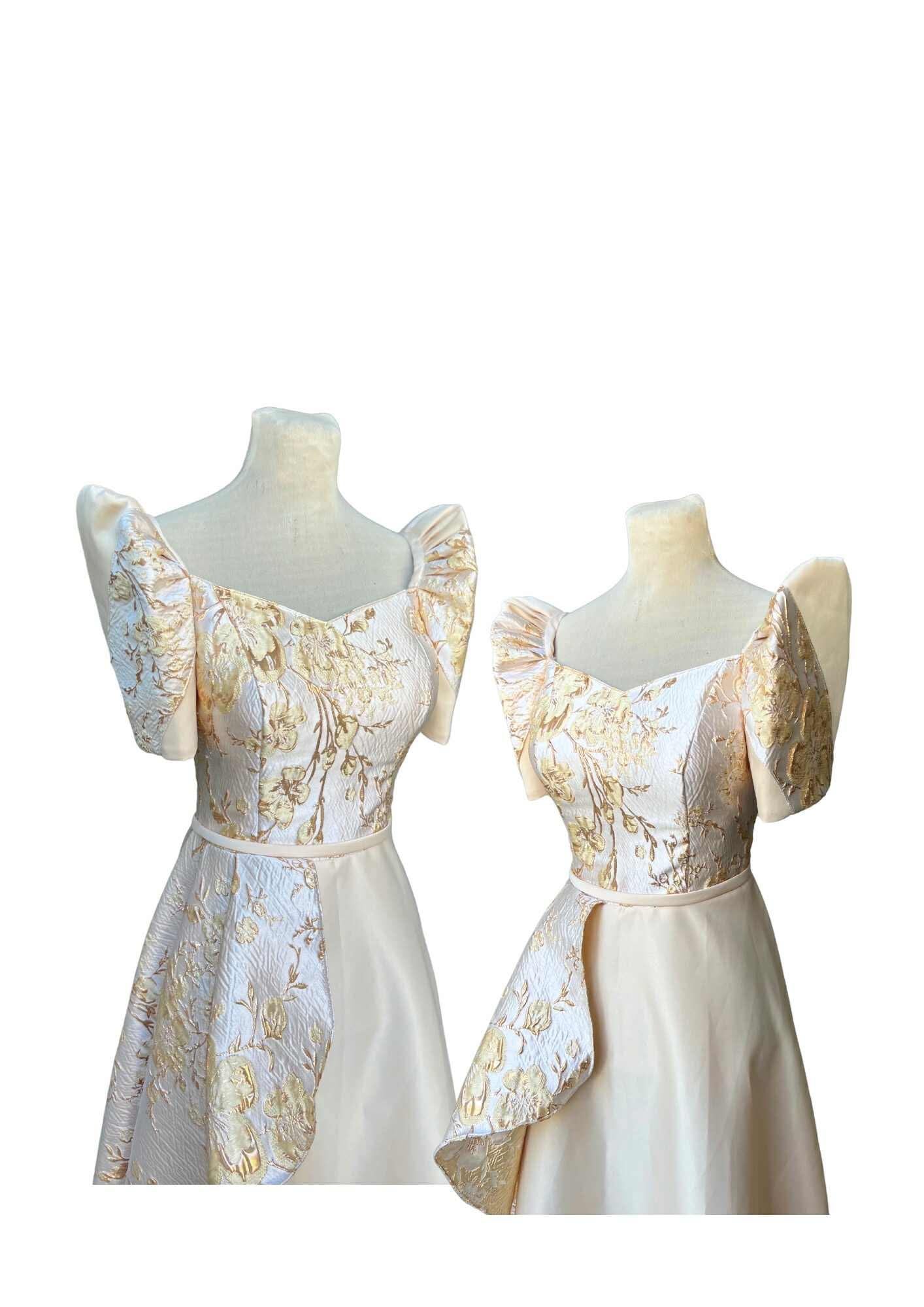 Filipiniana Dress Beige Floral Pristine #027