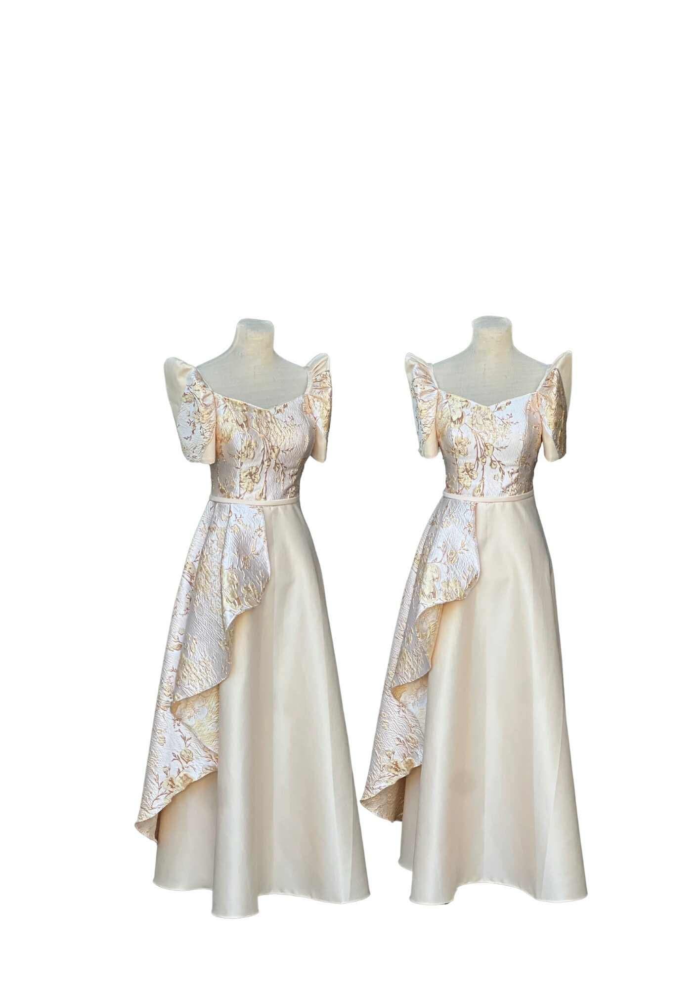Filipiniana Dress Beige Floral Pristine #027