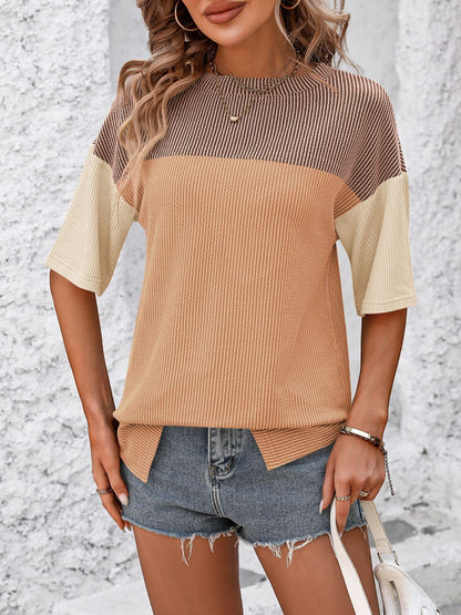 Mandy Color Block Round Neck Half Sleeve T-Shirt