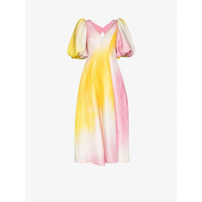 GY24153 Fashion Color V-neck Lantern Sleeve Dress