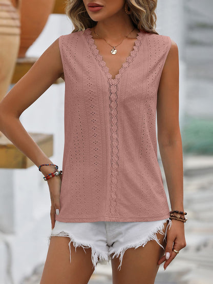 Mandy Spliced Lace V-Neck Sleeveless Tank