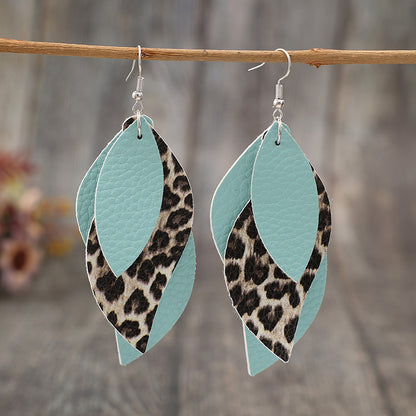 Leopard PU Leather Leaf Earrings