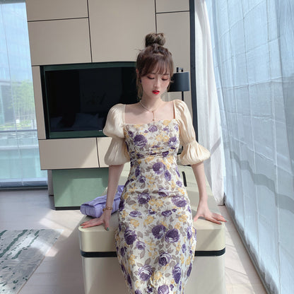 Square Neck Bubble Sleeve Dress Female