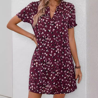 Women's Printed Short-sleeved Mid-length Shirt Dress