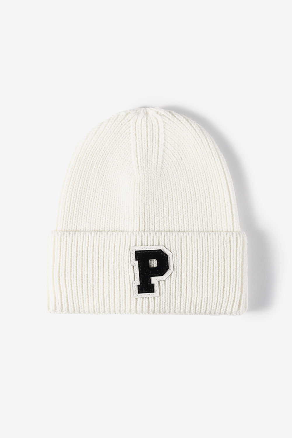 Letter Patch Cuffed Knit Beanie