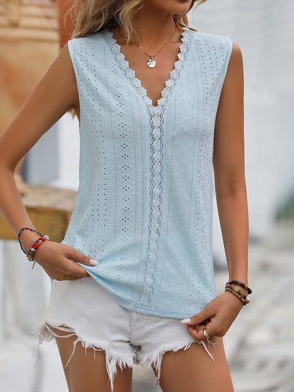 Mandy Spliced Lace V-Neck Sleeveless Tank