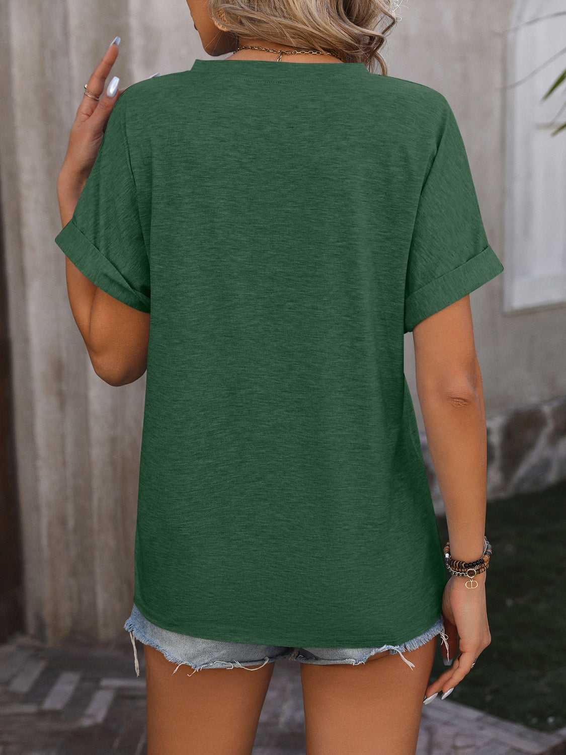 Mandy Notched Buttoned Short Sleeve T-Shirt