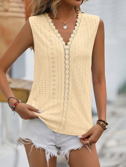 Mandy Spliced Lace V-Neck Sleeveless Tank