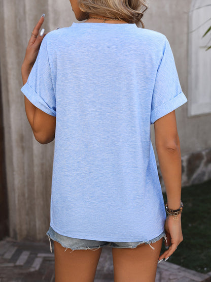 Mandy Notched Buttoned Short Sleeve T-Shirt
