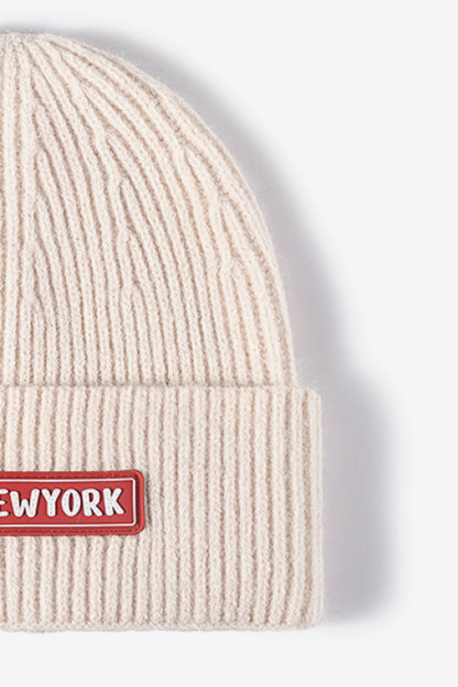 NEWYORK Patch Rib-Knit Cuffed Beanie