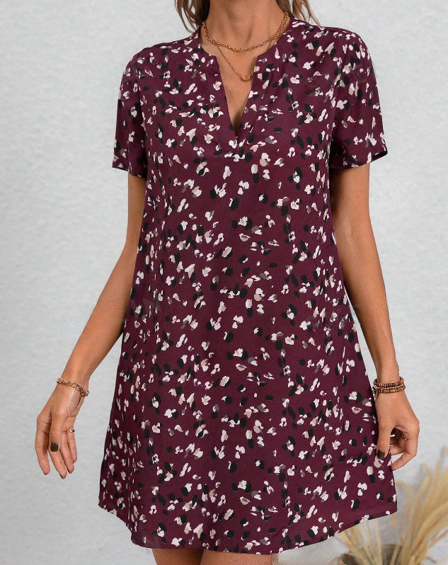 Women's Printed Short-sleeved Mid-length Shirt Dress