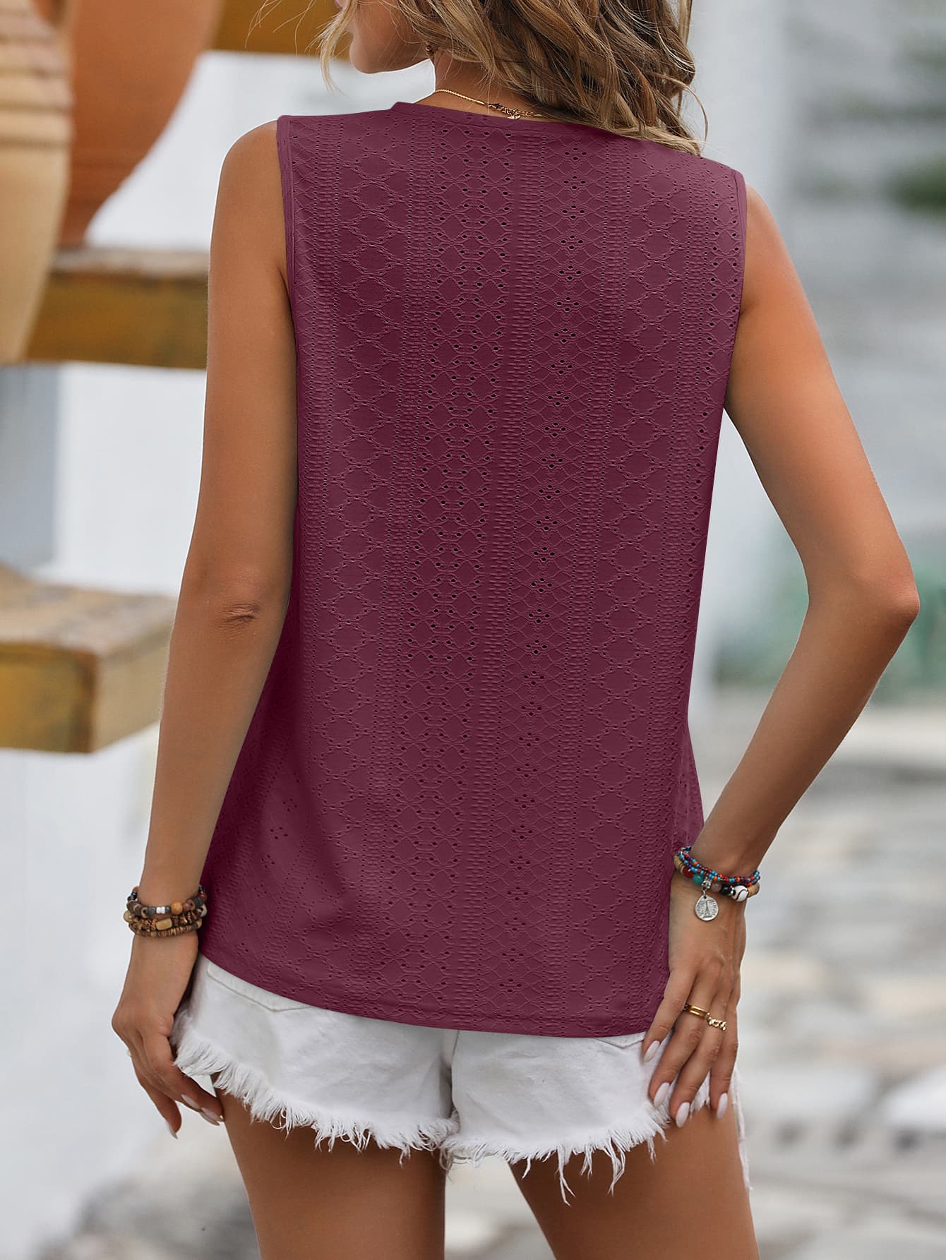 Mandy Spliced Lace V-Neck Sleeveless Tank