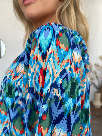 Double Take Full Size Printed Balloon Sleeve Blouse