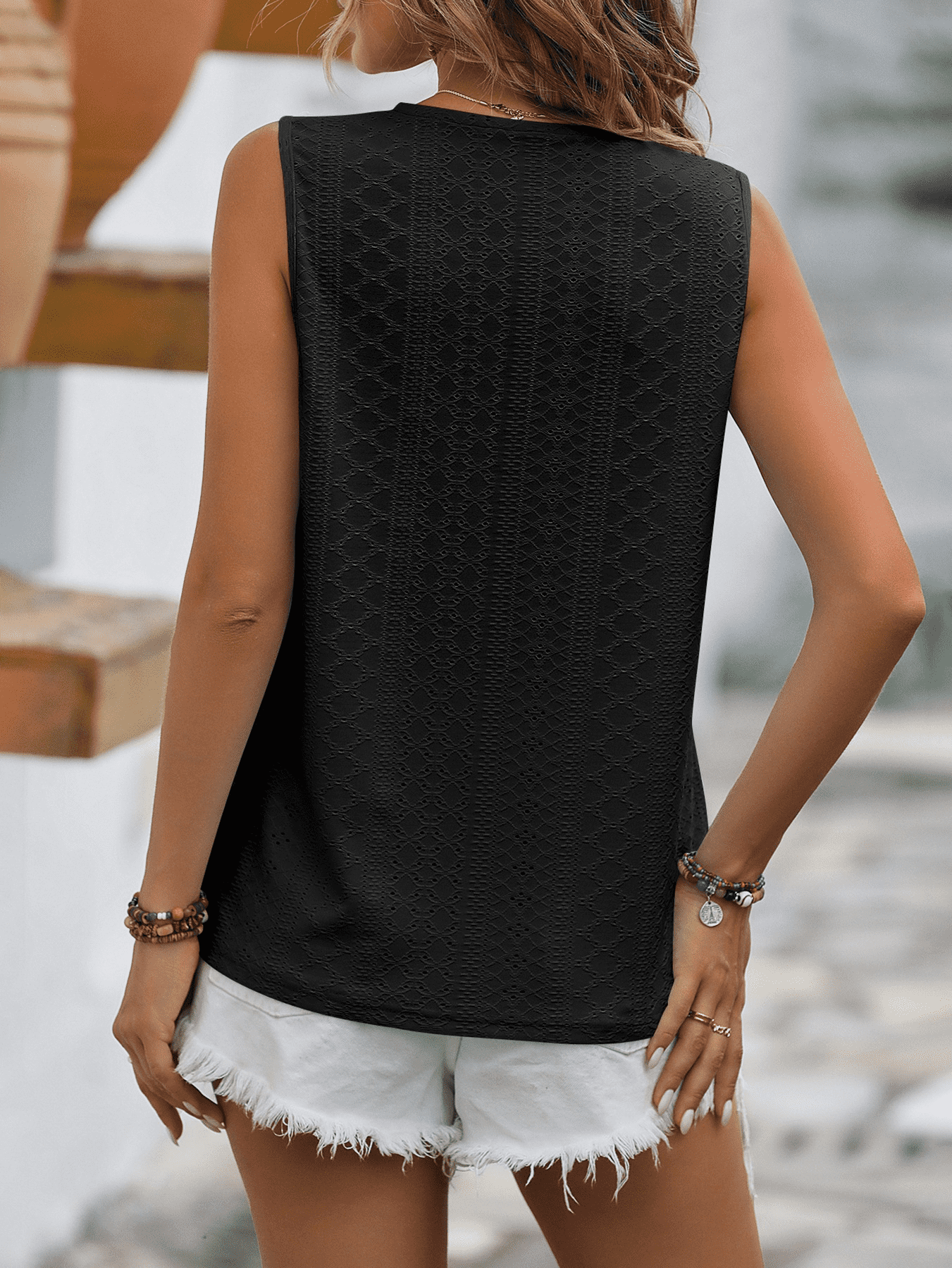 Mandy Spliced Lace V-Neck Sleeveless Tank