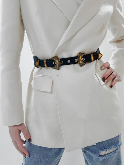 Double Buckle PU Leather Belt