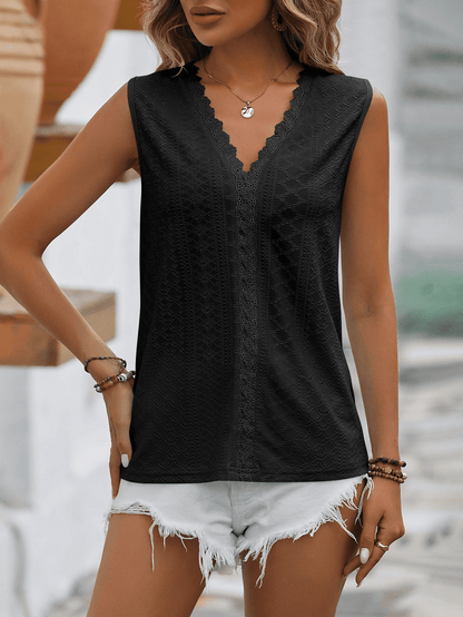 Mandy Spliced Lace V-Neck Sleeveless Tank