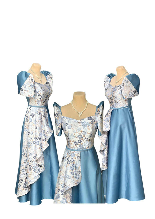 Filipiniana Dress Blue Floral Pristine #028