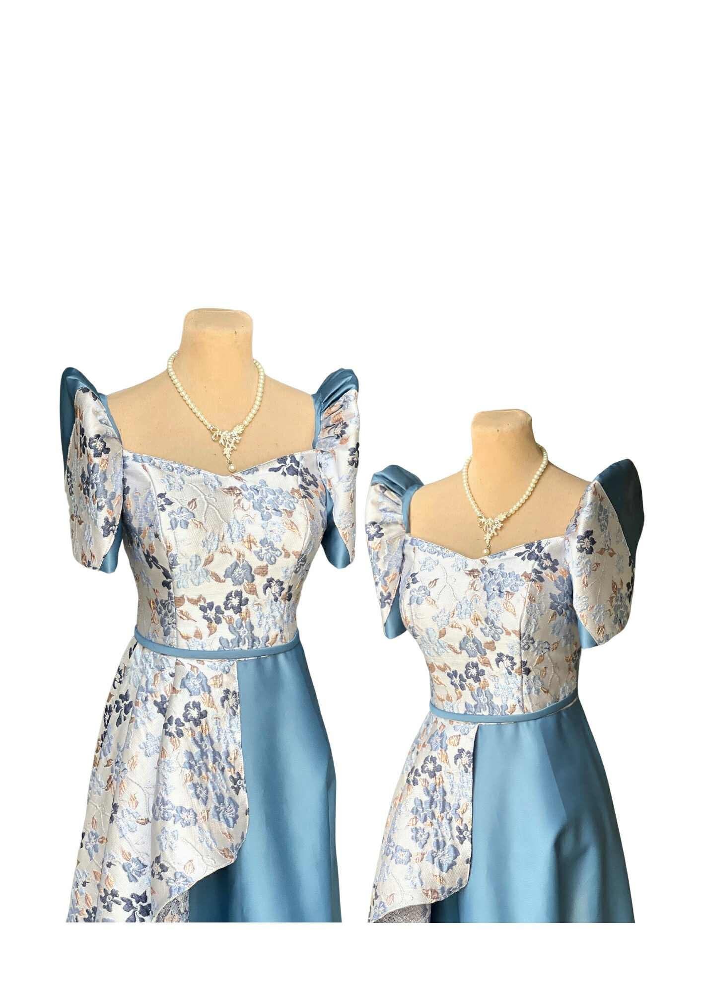 Filipiniana Dress Blue Floral Pristine #028