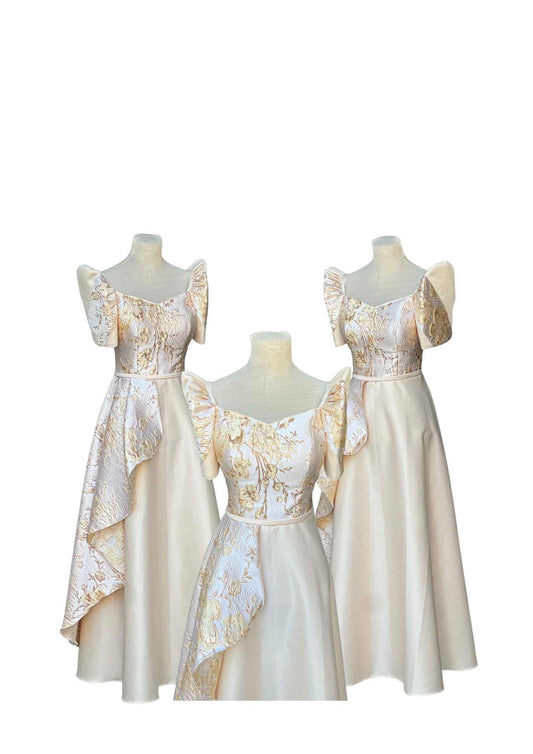 Filipiniana Dress Beige Floral Pristine #027