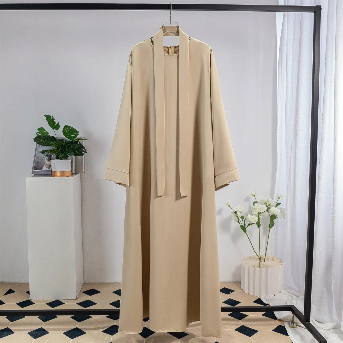 Muslim Abayas Women Kaftans Long Maxi Prayer Dress with Belt Full Sleeve Islamic Clothing Women Jilbabs Ramadan Dresses