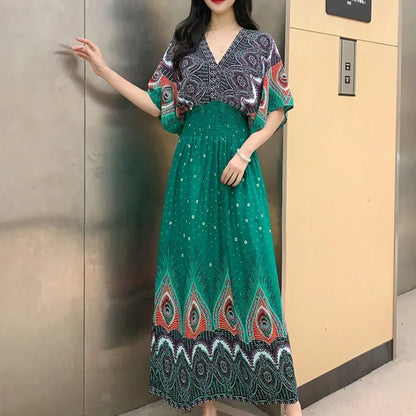 Maxi Dress Women Vintage Print Floral