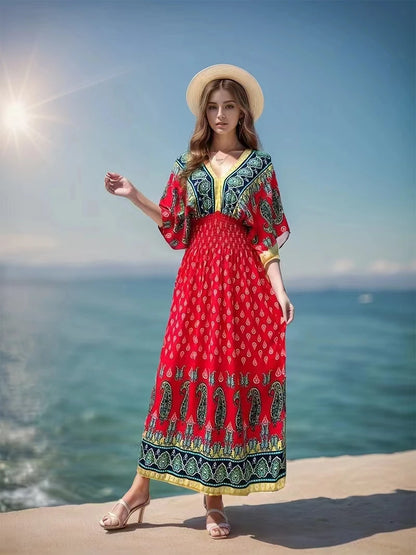 Maxi Dress Women Vintage Print Floral
