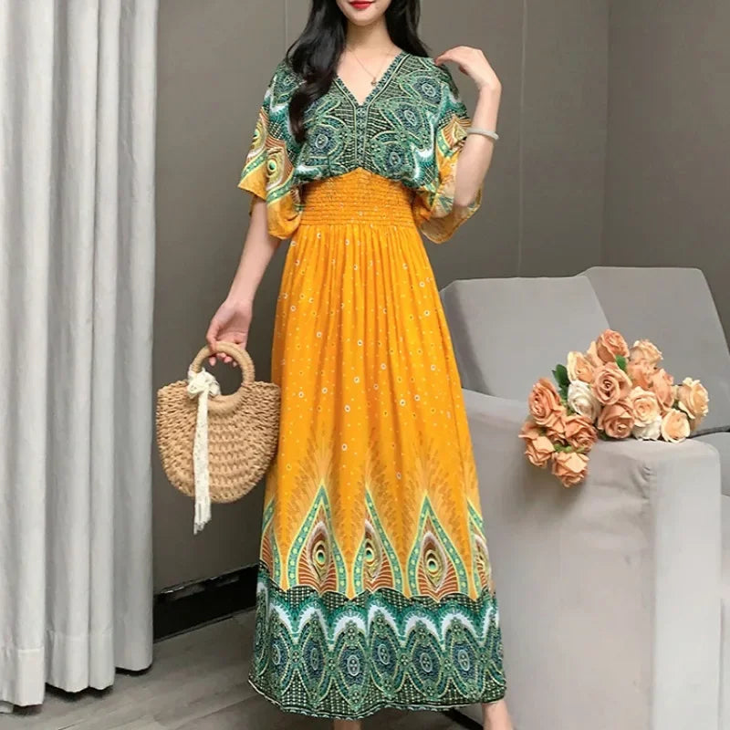 Maxi Dress Women Vintage Print Floral