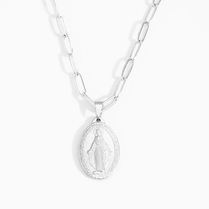 Golden Color Medalla Virgin Mary Necklace Stainless Steel Virgin Mary Pendant Necklace For Men Women Cross Medallion Choker