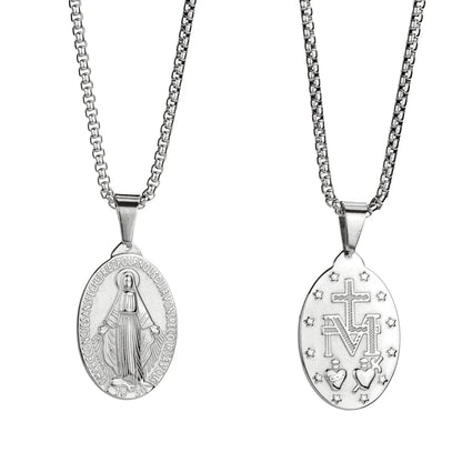 Golden Color Medalla Virgin Mary Necklace Stainless Steel Virgin Mary Pendant Necklace For Men Women Cross Medallion Choker