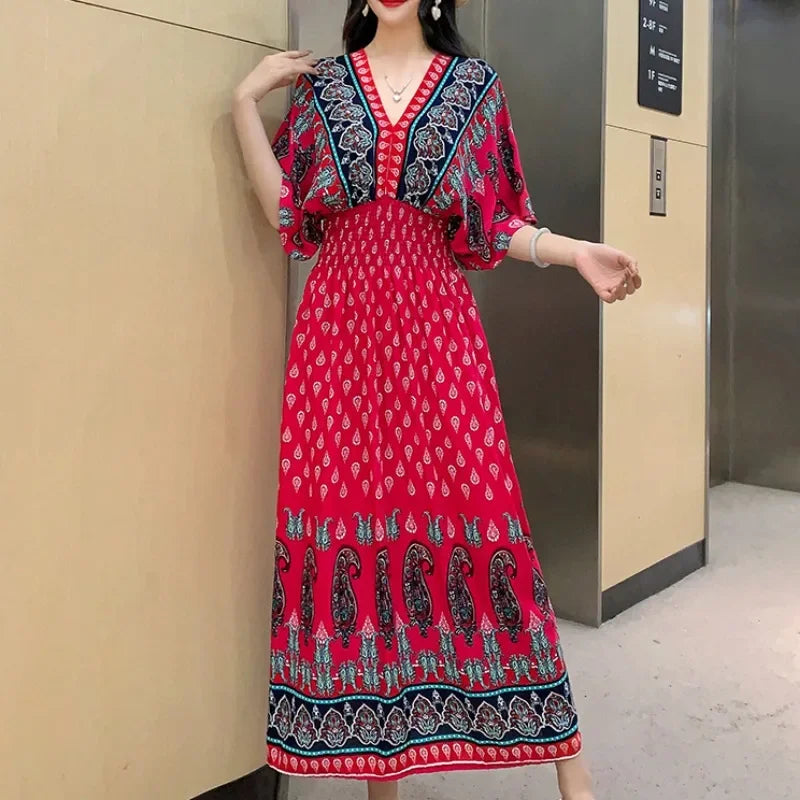 Maxi Dress Women Vintage Print Floral