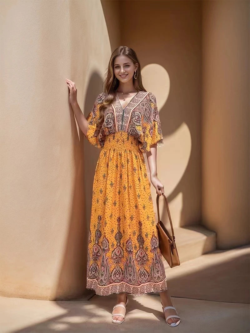 Maxi Dress Women Vintage Print Floral