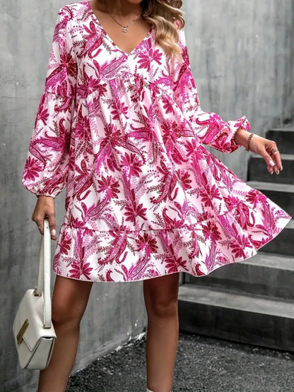 Floral V-Neck Balloon Sleeve Dress