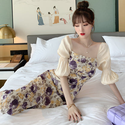 Square Neck Bubble Sleeve Dress Female