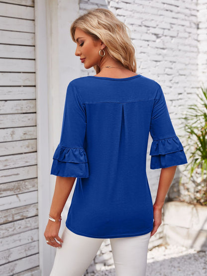 Ruffled Suqare Neck Half Sleeve Blouse