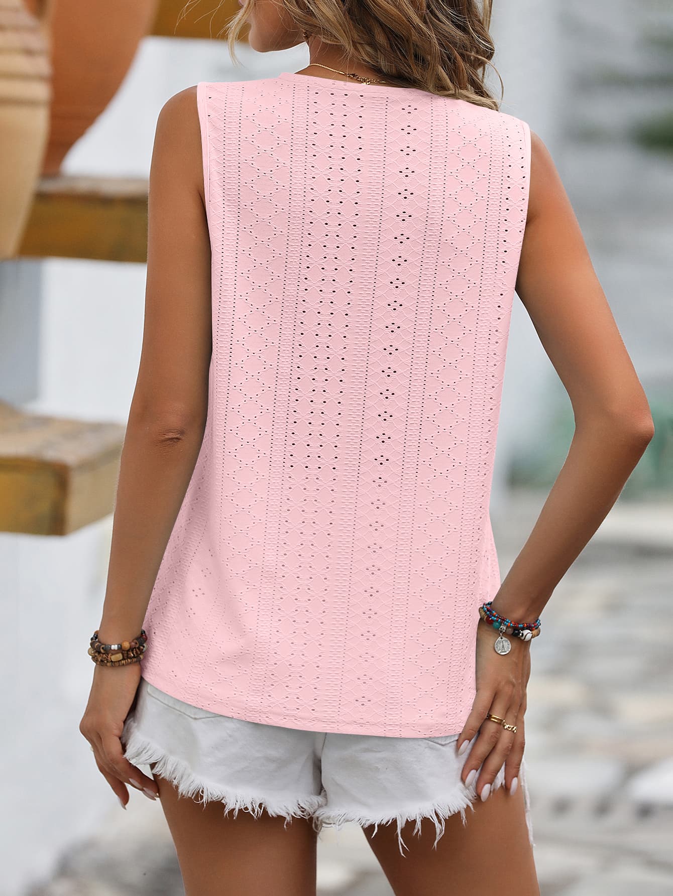 Mandy Spliced Lace V-Neck Sleeveless Tank