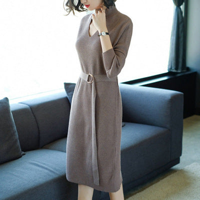 Hollow Sexy Fashion Slim-fit Over-the-knee Mid-length Long-sleeved Sweater Dress