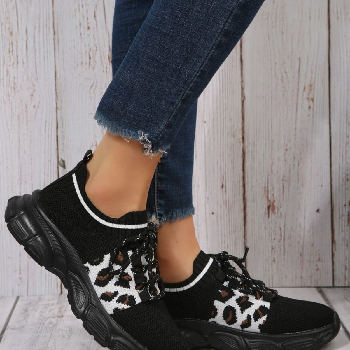 Tied Leopard Round Toe Sneakers