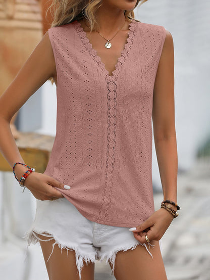 Mandy Spliced Lace V-Neck Sleeveless Tank