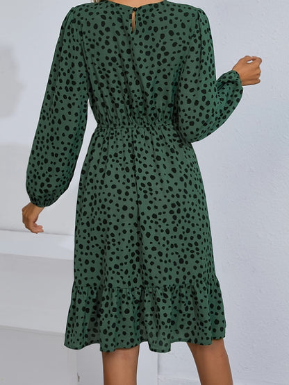 Printed Round Neck Balloon Sleeve Dress