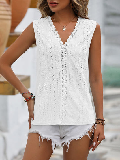 Mandy Spliced Lace V-Neck Sleeveless Tank