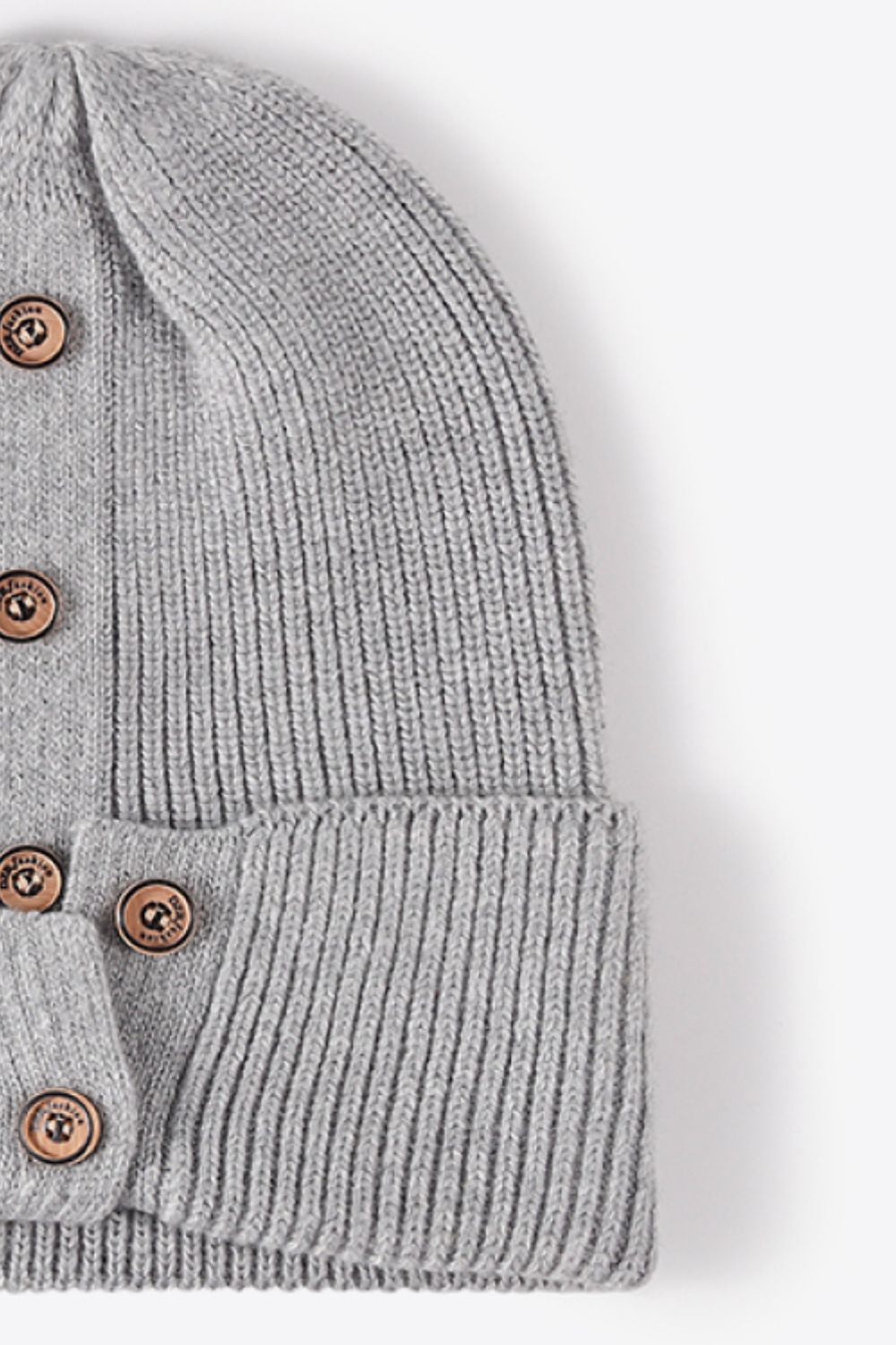 Button Detail Rib-Knit Cuff Beanie