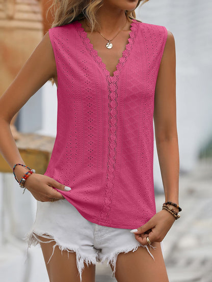 Mandy Spliced Lace V-Neck Sleeveless Tank