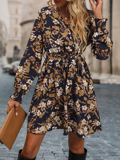 Printed Surplice Tie Waist Mini Dress