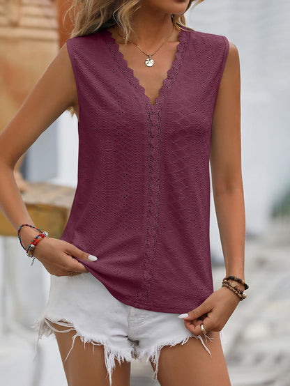 Mandy Spliced Lace V-Neck Sleeveless Tank